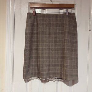 JOSEPH France Houndstooth Skirt Size 40 Lace Black Tan‎ Office Luxury Wool